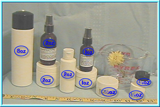 Sample retail packaging, labeled in ounces.